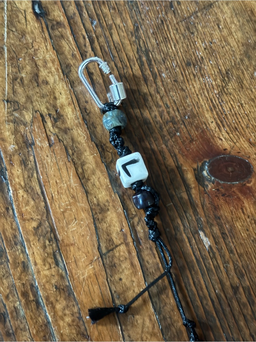 Black Beaded Keychain Charm with Letter 'L'